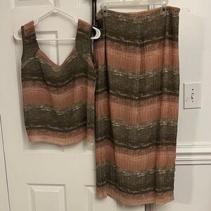 Chic Olive and Peach Striped Skirt Set